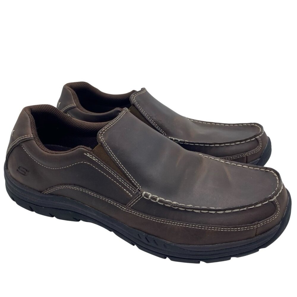 Skechers Leather Slip On Loafer Men's 13 Relaxed Fit Memory Foam Walking Shoes
